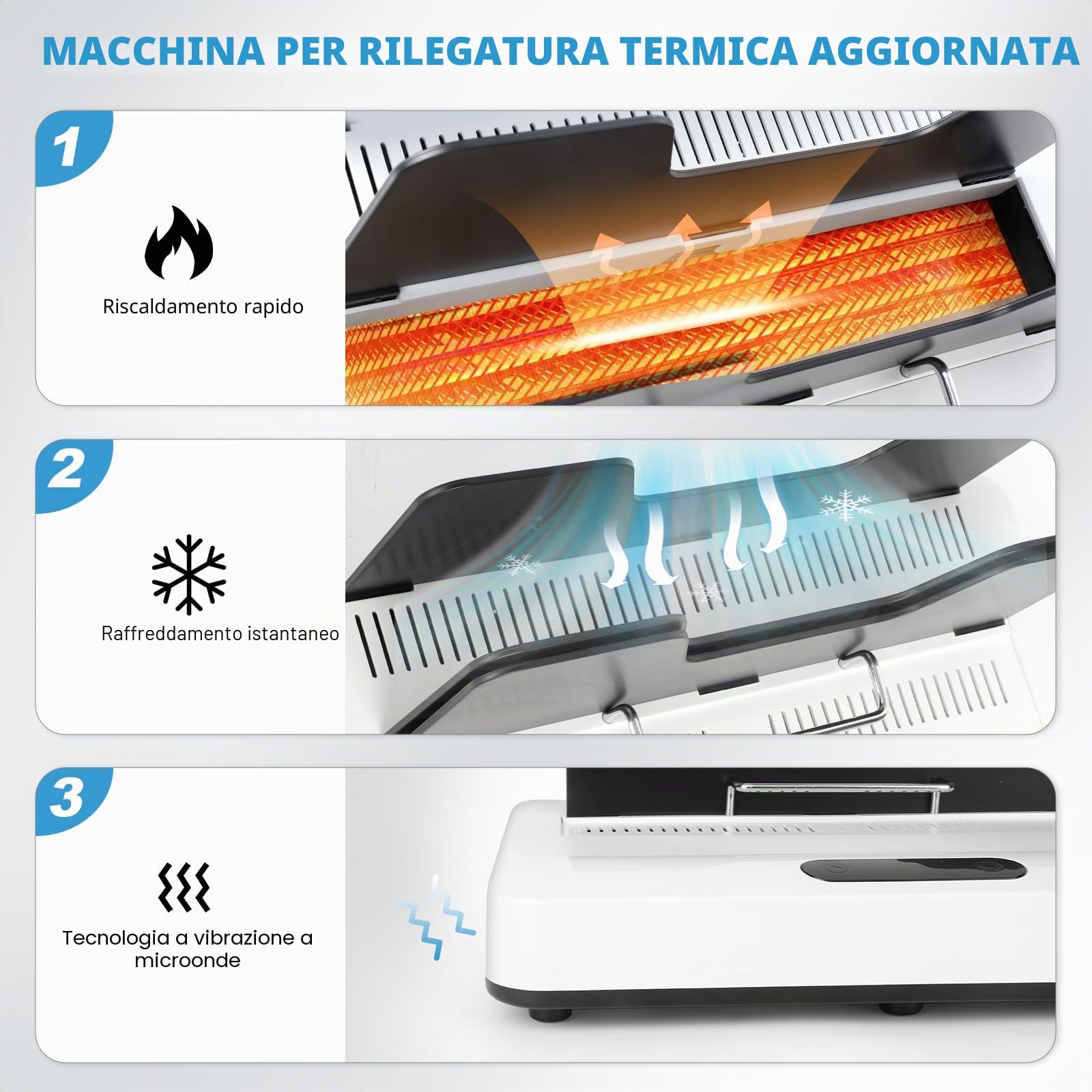Rilegatrice termica, capacità 500 fogli, nessun tempo di preriscaldamento, pannello touch digitale con raffreddamento ad aria, raccoglitore elettrico per documenti aziendali formato A4/A5, progetti