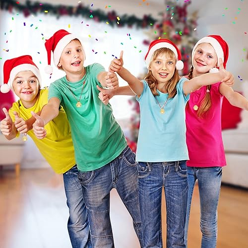 Miniatura 6 de ArtCreativity Collares de cascabel de Navidad, juego de 12, campanas doradas en cuerda roja, rellenos de calcetines de Navidad para niños y adultos,