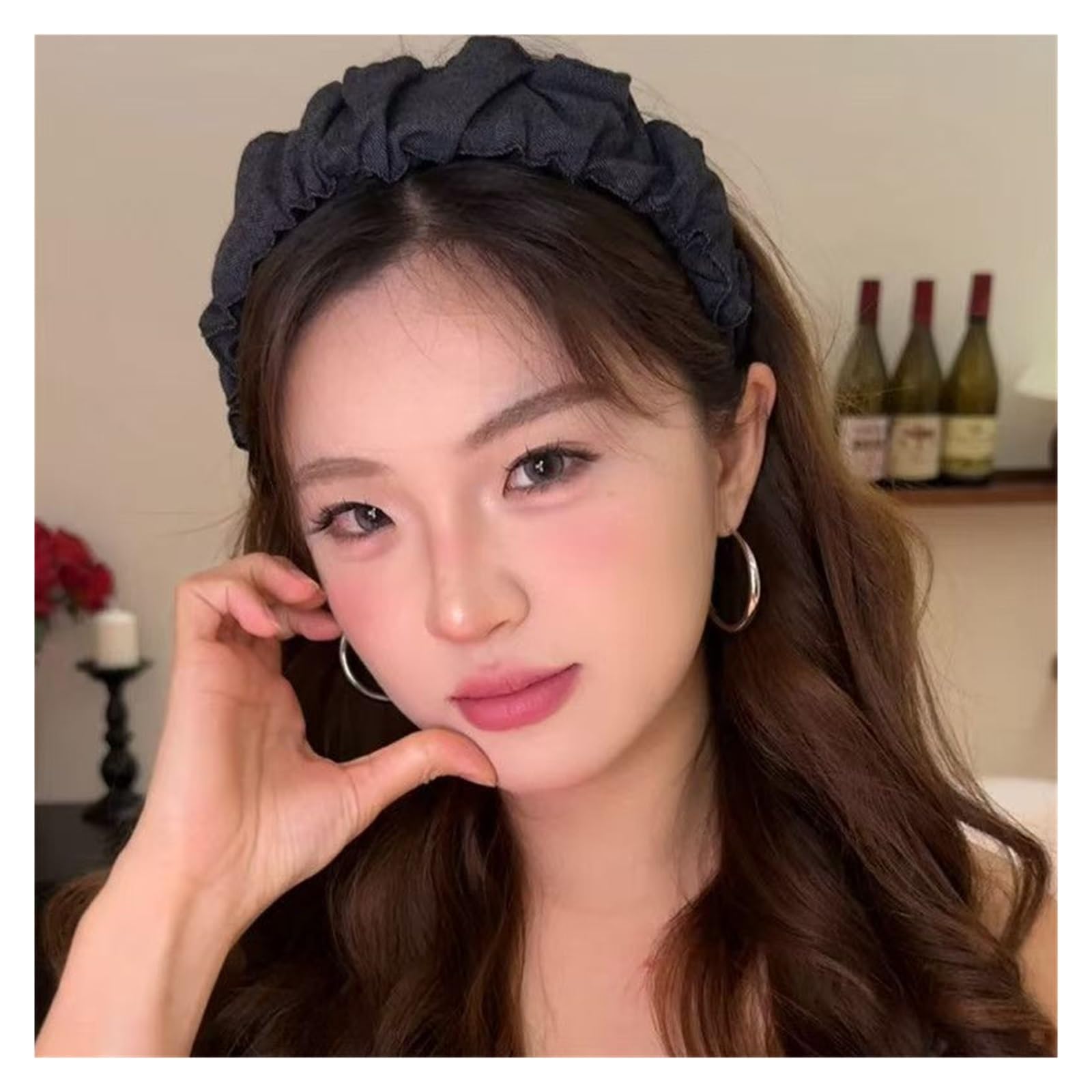 6pcs Denim Pleated Wide-brimmed Headband Para Mujer