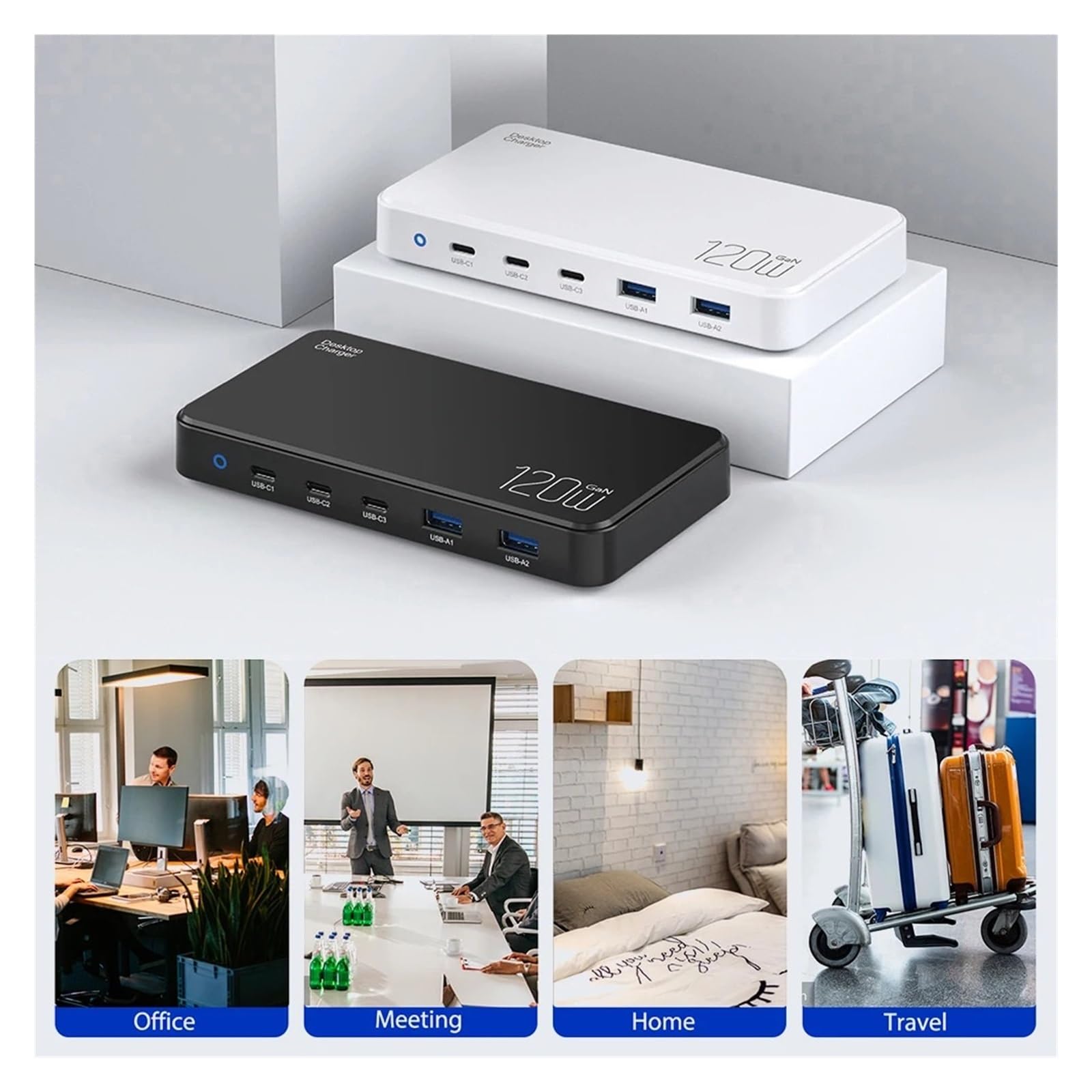 Stacja Ładująca USB C O Mocy 120 W. 5-portowa Ładowarka GaN. Hub Ładujący Do Wielu Urządzeń Laptopa MożLiwość Szybkiego łAdowania(White)