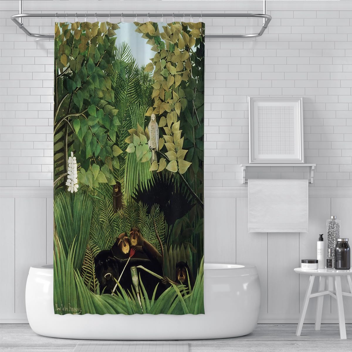 Rideaux Douche mystiques en Jungle forêt Tropicale rêveuse avec singes et Verdure décoration Salle Bain Rideau Bain en Tissu Polyester Exotique avec Crochets W150xL200 cm