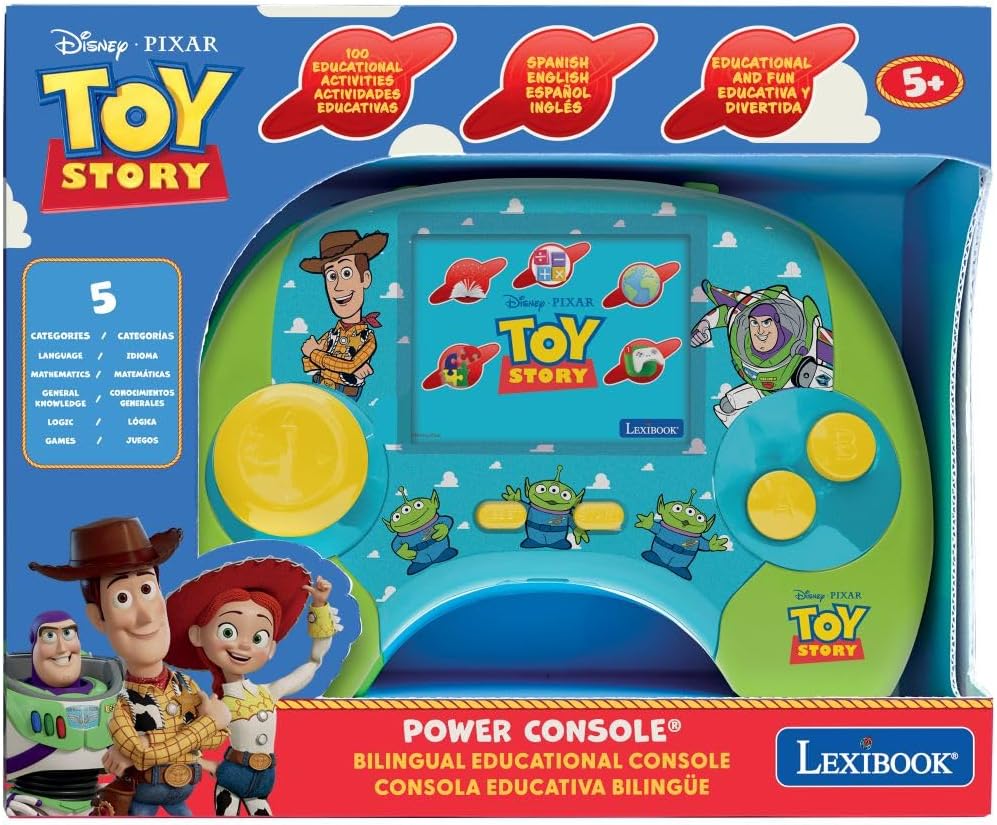 LEXiBOOK, Disney Toy Story, Power Console® Educational Handheld, Bilingual Talking Console, 100 Activities in English and Spanish, 2.8" Colour LCD Screen, Learning Games, Blue, JCG100TSi2