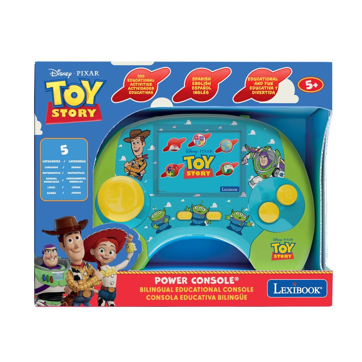Lexibook, Disney Toy Story, Consola Educativa Power Console®, Consola Bilingüe Que Habla, 100 Actividades en Inglés y Español, Pantalla LCD a Color de 2.8", Juegos de Aprendizaje, Azul, JCG100TSi2LXB