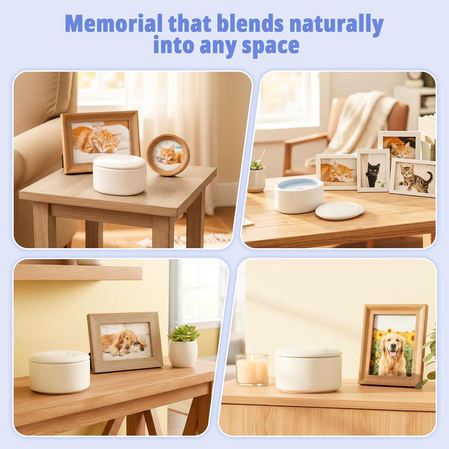 Pet Urn for Cat or Dog Ashes, Ceramic Keepsake Urn with Dual-Layer Design, Pet Memorial Cremation Remembrance Box