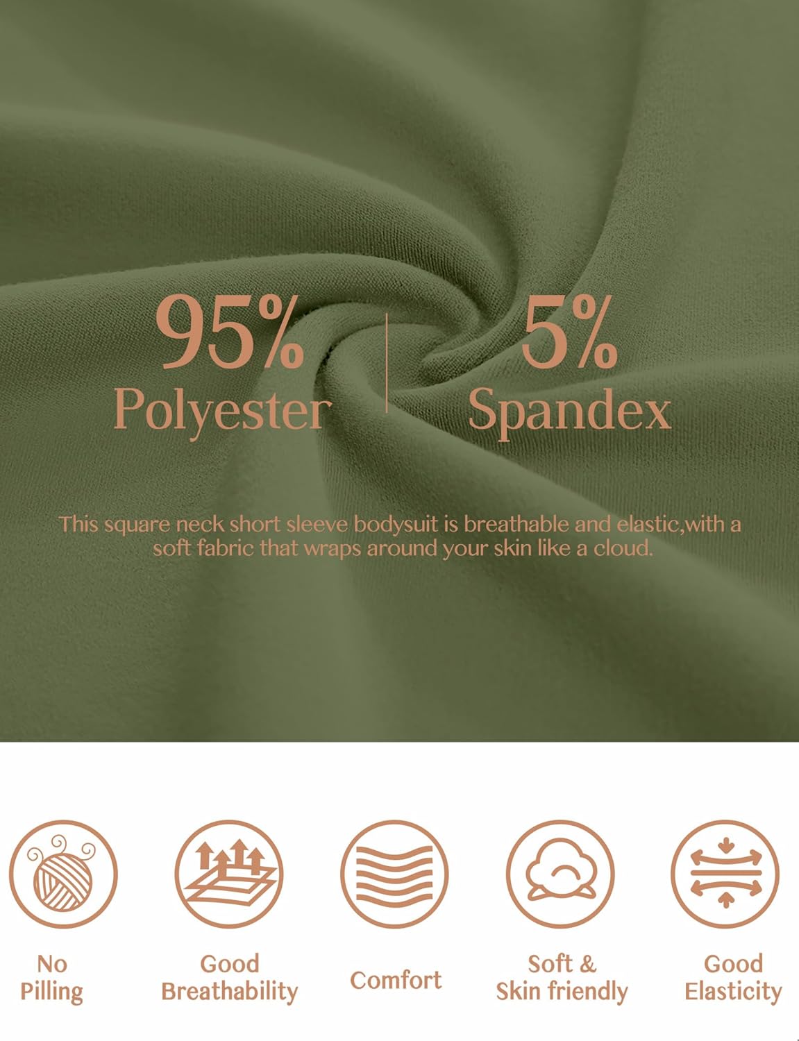 Womens Square Neck Bodysuit Short Sleeve Bodysuits For Women Sexy Going Out Thong Body Suit Tops Shirts Basic Clothing Tank Leotards Jumpsuits Bustier Tops Curvy Dupe Tummy Control Green Small - Image 5