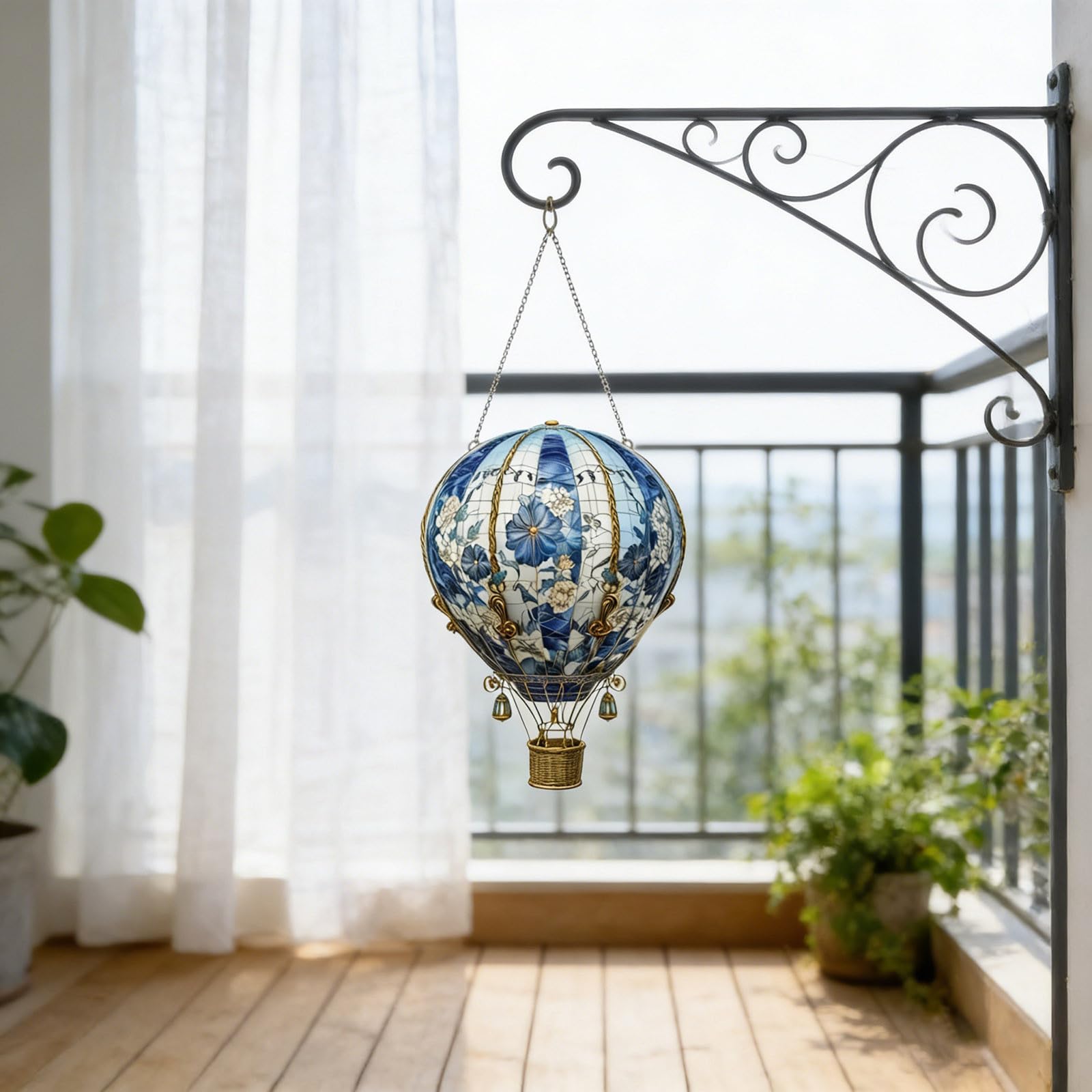 Atrapasueños de globo aerostático acrílico 2D con linterna solar para ventana y jardín