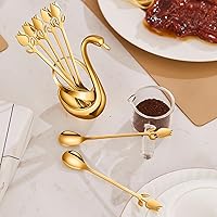 Vista 5 de Juego de Soporte para Cucharas de Café Pequeñas Dorado, Base de Cisne con Juego de 12 Cucharas Demitasse para Espresso, Cuchara de Postre Mini