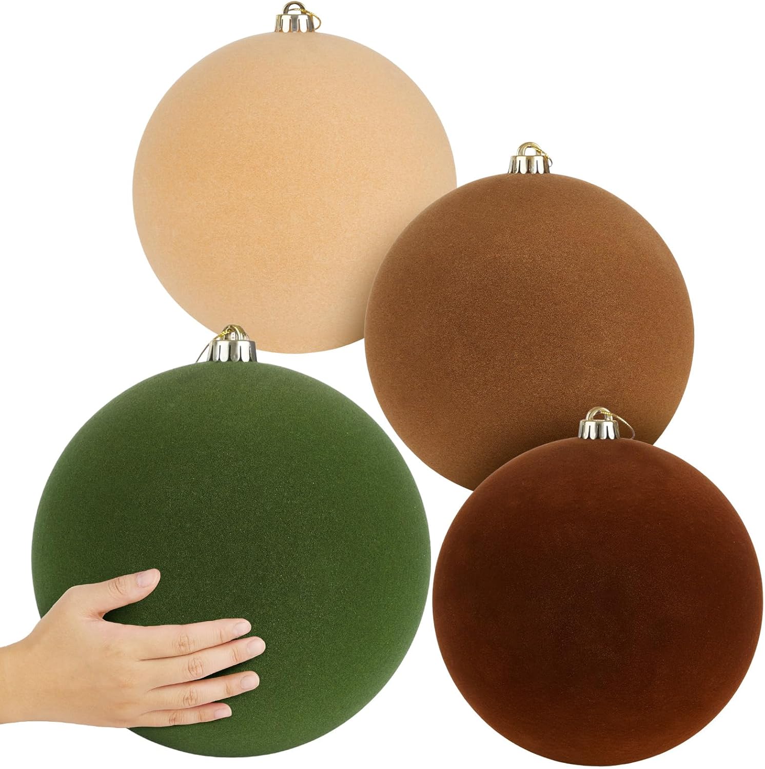 4 Pcs 8'' Extra Large Velvet Christmas Ball Ornaments Giant Oversized Flocked Xmas Ball Big Hanging Christmas Tree Ornaments for Xmas Tree Holiday Party Outdoor Decor(4 Colors)