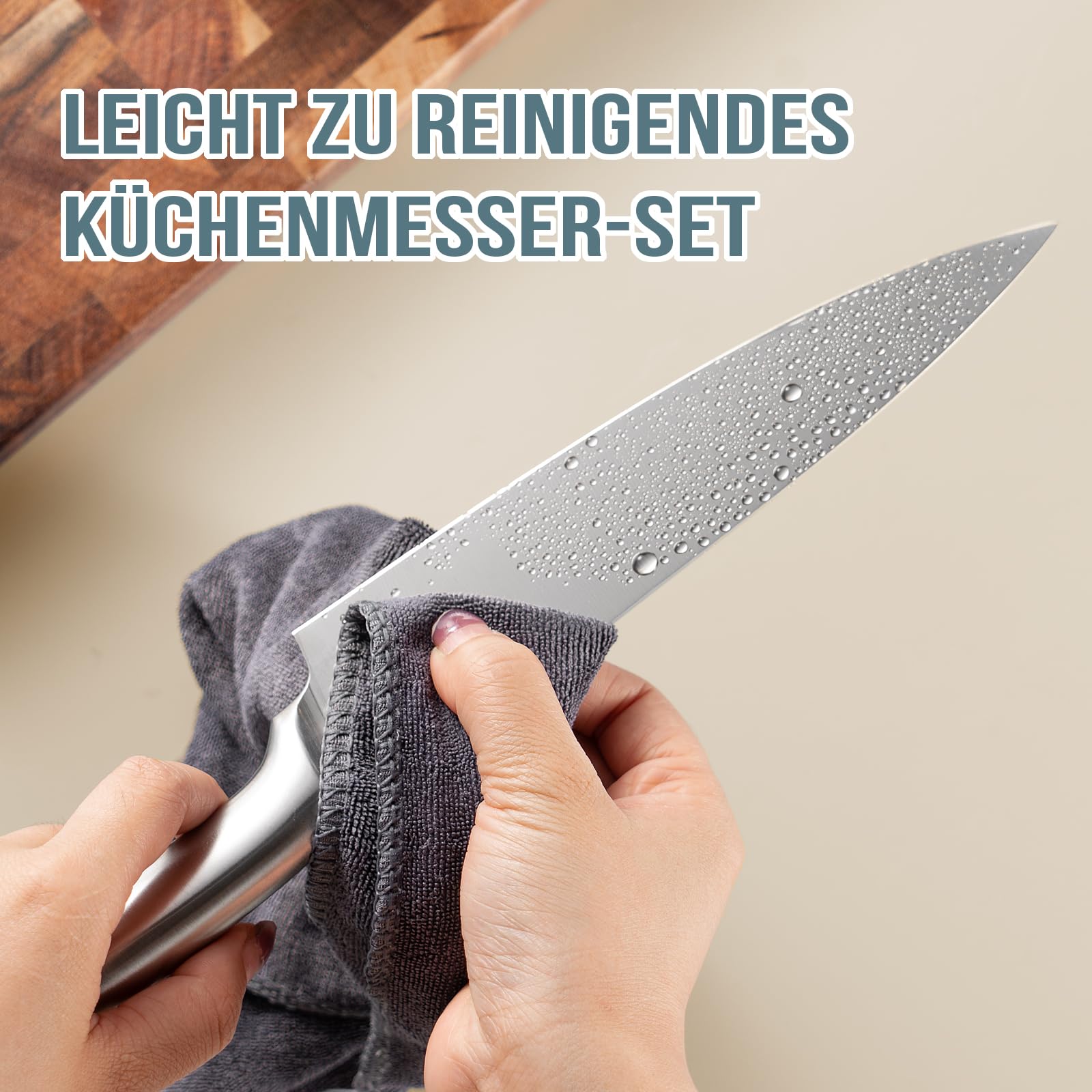 Messer Set, 6 Stück Küchenmesser Set mit Holzblock Super Scharfe Edelstahl Messersets für Küche mit Block