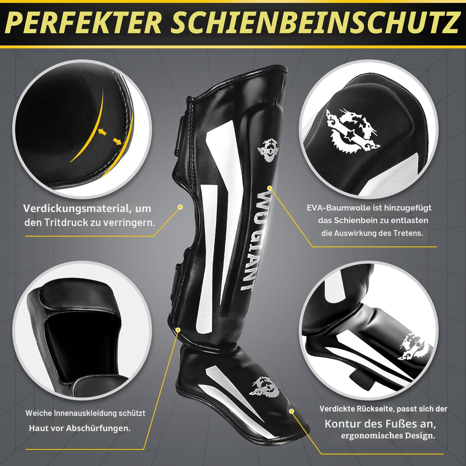 NZQXJXZ Schienbeinschoner Kickboxen, Muay Thai Schienbeinschoner für Männer, Frauen, Verstellbare Beinschützer mit Ristschutz, Kampfsport-Trainingsausrüstung für MMA Training und Sparring