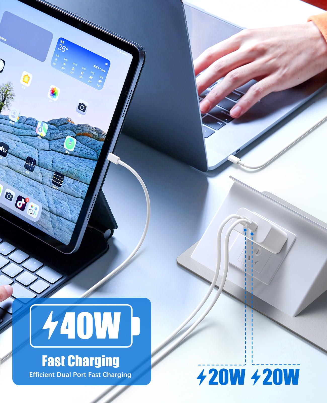 40W Fast Charger for iPhone 16 15 Pro Max Charger Fast Charging,2Pack Dual Port USB C Charging Block with 4Pack 10FT USB C to USB-C Charger Cord for iPhone 16 15 Plus/16 15 Pro Max/iPad Pro-White