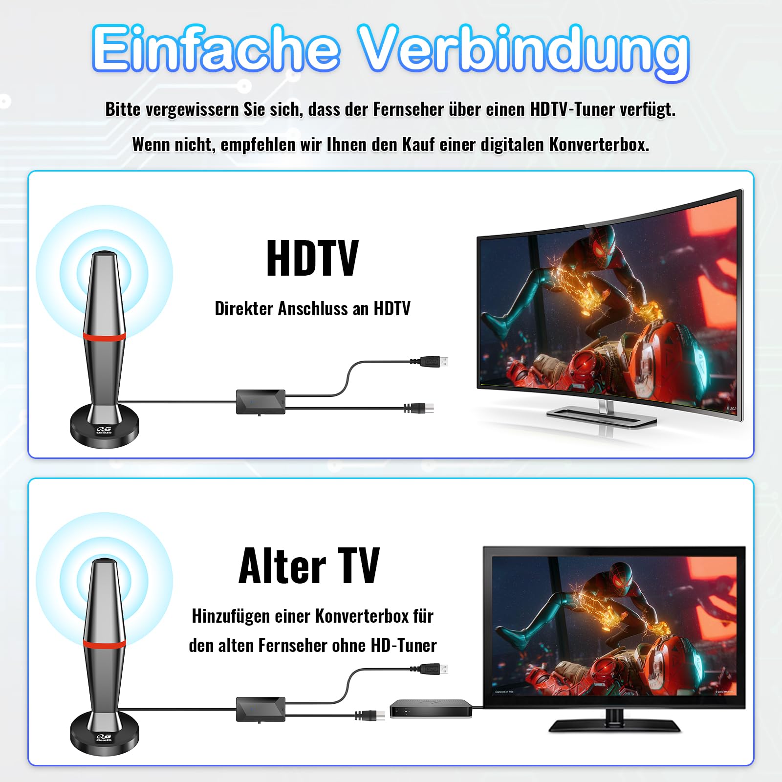 TV-Antenne für digitalen Empfang, Innen- und Außenbereich
