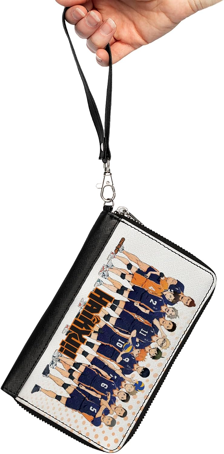 Buckle-Down Haikyu Wallet, Zip Around, Karasuno High School Team Group Pose White, Vegan Leather