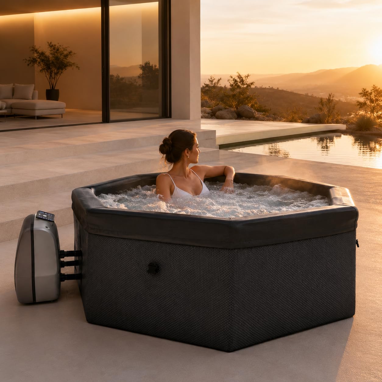 Nixspa SPA Exterior Hinchable semirrígido 5-6 Personas 193 x 193 x 73 cm con 100 chorros de Burbujas, Calentamiento hasta 42°C y filtración silenciosa