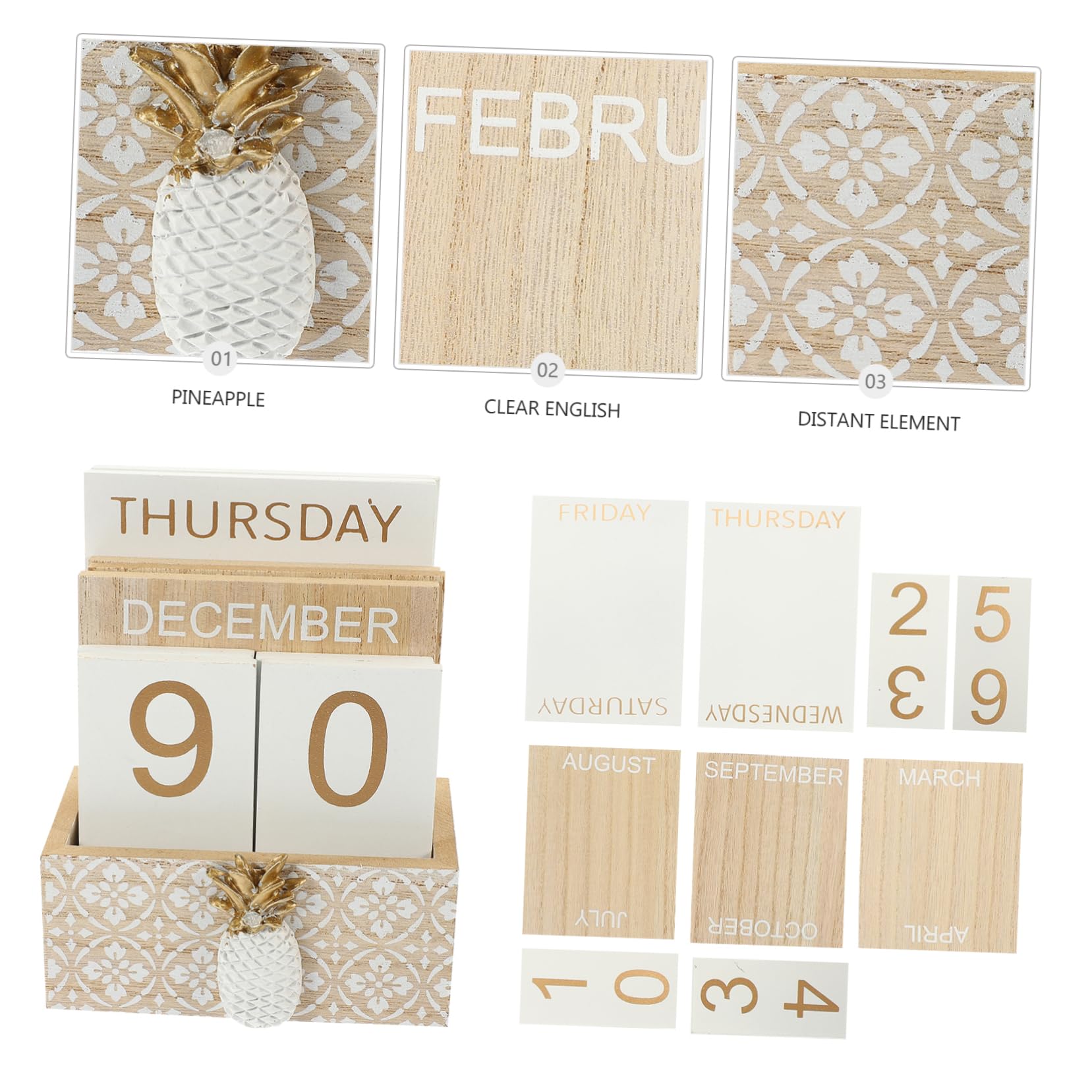 VILLCASE 3stücke Rustikaler Holzblock Kalender Für Schreibtisch Wiederverwendbarer Stilvoller Tischkalender Für Zuhause Und Büro Zeitlose Dekoration Für Deko-accessoire Für Und Hotels