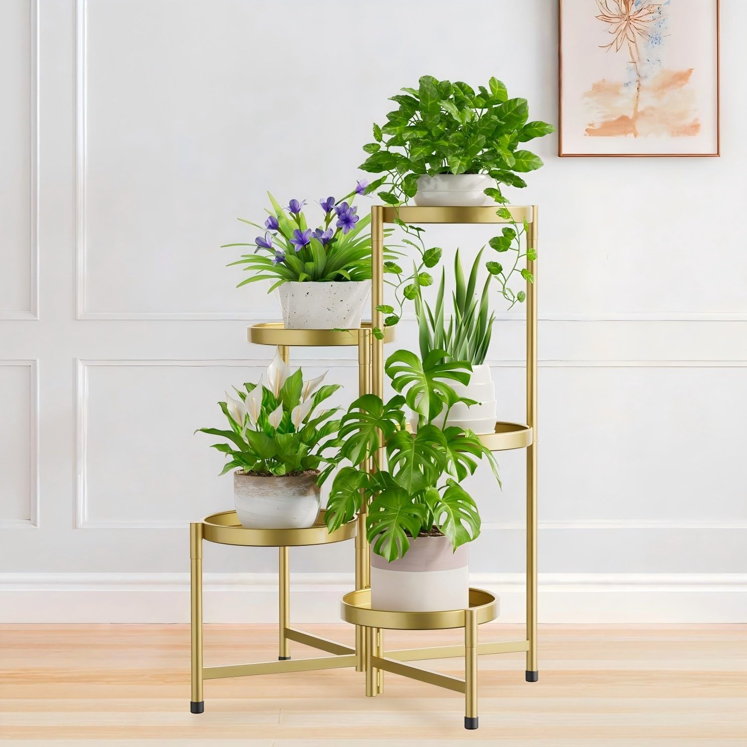 iDavosic.ly 5 Tier Large Plant Stand Indoor Outdoor, 10 In Wide Tray, Gold