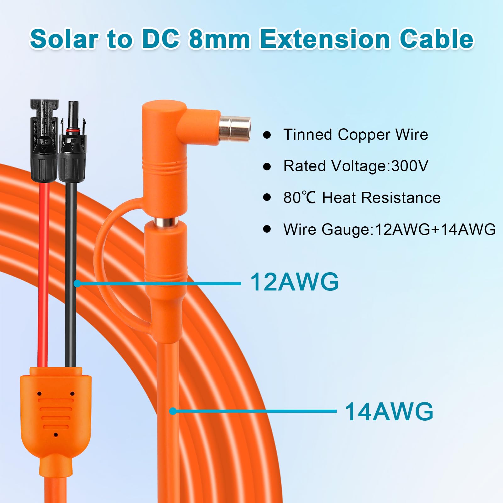 XRDS -RF Cavo adattatore da pannello solare a CC 8 mm, 6,3 m, connettore solare a spina maschio DC7909/8020, cavo di prolunga da 12 AWG + 14 AWG, compatibile con centrali elettriche portatili