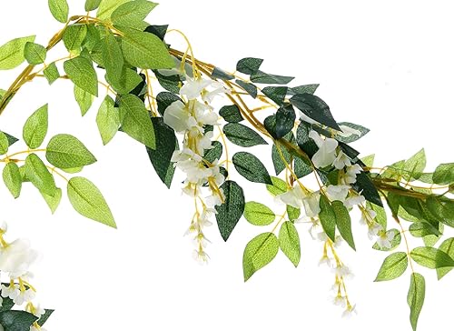 Miniatura 6 de 2 guirnaldas artificiales de seda de 6.6 pies, flores artificiales de seda colgantes, hojas verdes, hiedra para el hogar, jardín, boda, decoración