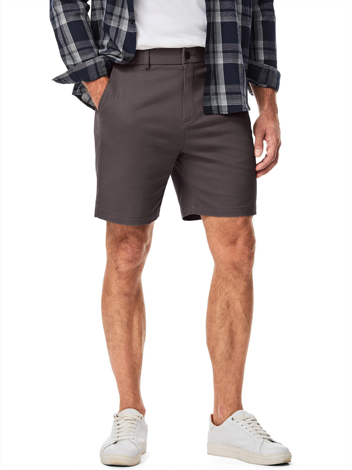 JMIERR Men's Classic-Fit 7" Chino Short Summer Stretch Waist Cotton Twill Casual Dress Shorts with Pockets