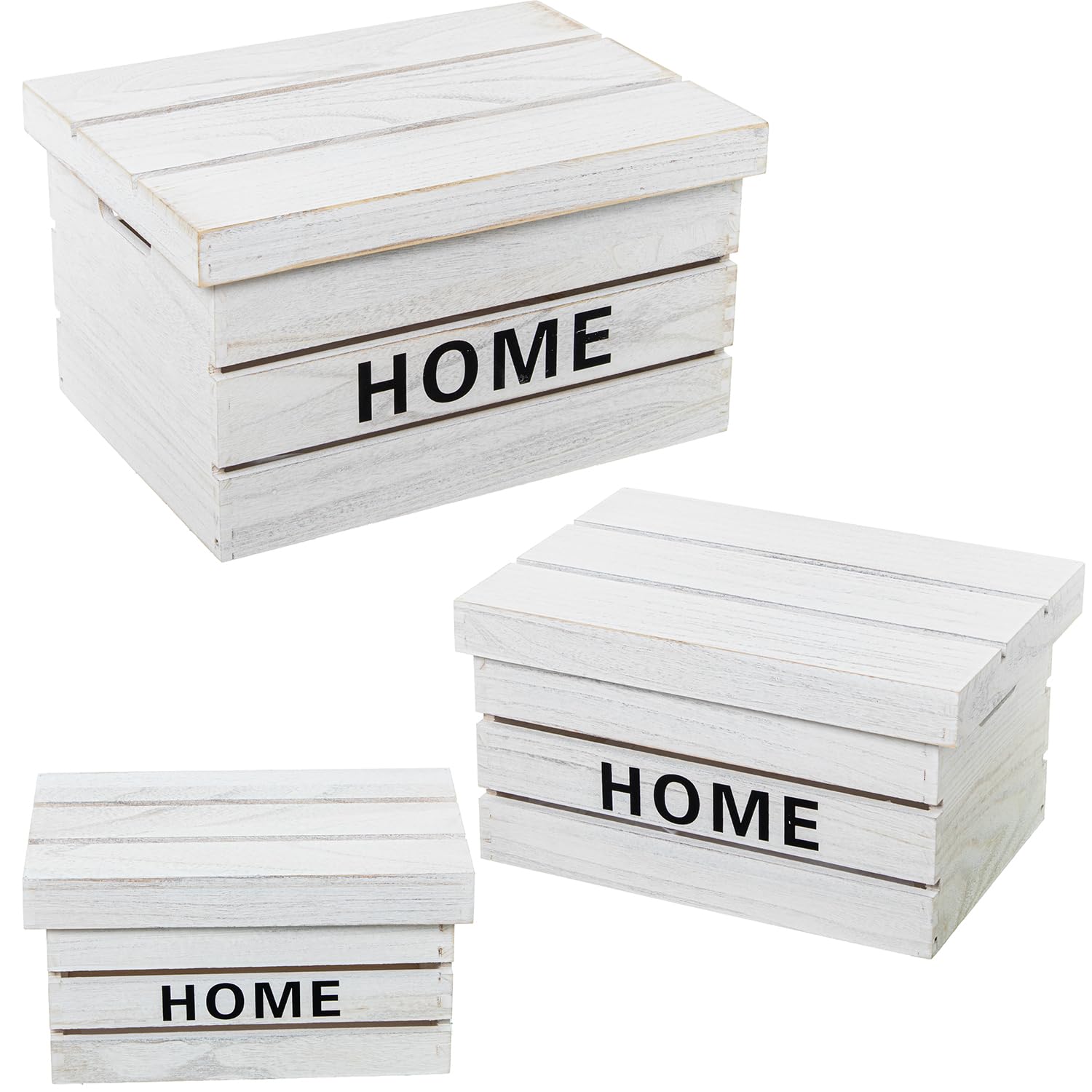 Panier en bois paulownia blanc de rangement | Set de 3 corbeilles étagère dressing