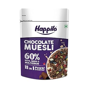 Happilo Chocolate Muesli 450g, 60% Nuts, Seeds and Multigrain, 11 in 1 Power Breakfast, High in Fiber, Protein - image, photos
