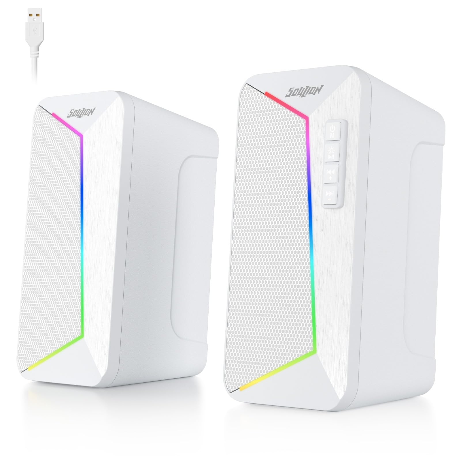 SOULION R40 Computer Speakers, 2.0 USB Powered PC Speakers, Desktop Speaker with Volume Control Button, Bluetooth 5.3, Surround Sound Speaker for Laptop,Tablets,Music Player(White)