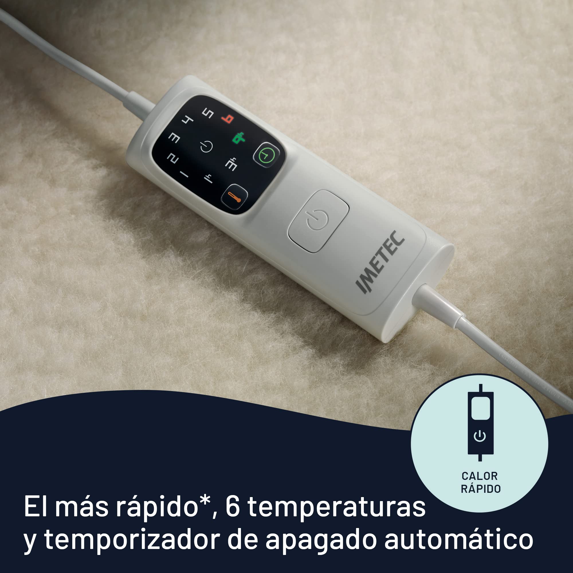 Imetec Adapto - Calientacamas individual 150x80 cm, 100% lana y merino, tecnología patentada, rápido calentamiento, sistema de protección Electro Block, controlador con 6 niveles de temperaturas