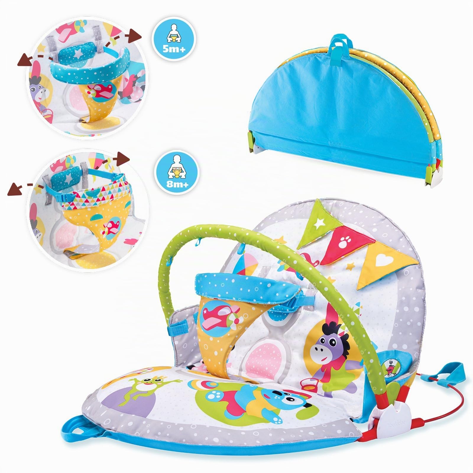 Yookidoo Baby Gym Liegen-bis-Sitzen Spielmatte – 3-in-1 Activity Center für Neugeborene mit Bauchlage-Spielzeug, Kissen & Babyspiegel – 0–12 Monate