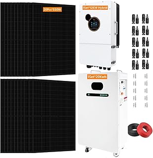 Dawnice 12KW 20KWH Hybrid Solar Power System Complete Kit 22PCS*550W Solar Panel (12KW) + 1Sets*48V 12KW Hybrid Inverter Split Phase Inverter+ 1Sets*51.2V 406Ah 20kwh LiFePO4 Home Lithium Battery