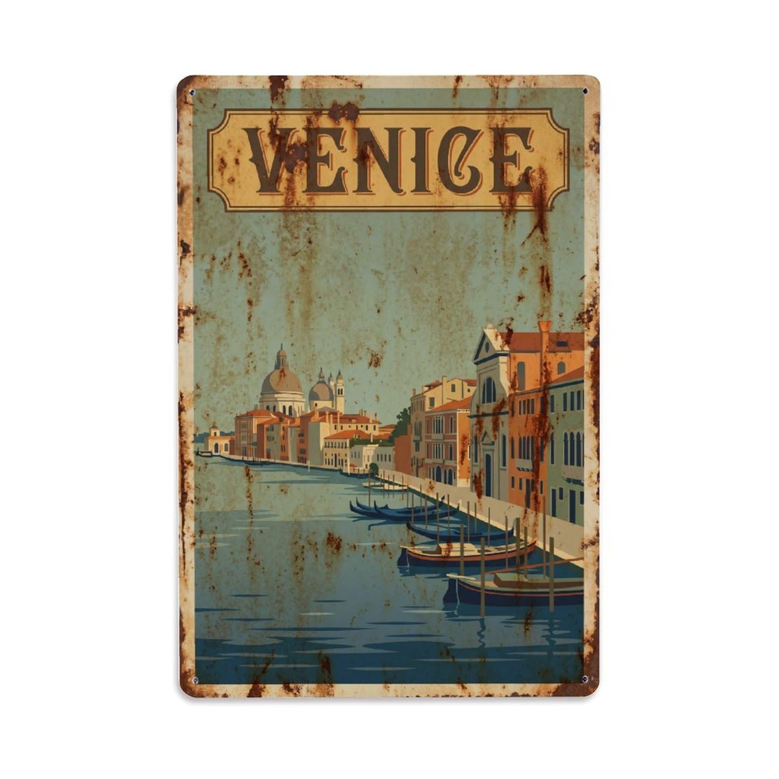 Vintage Travel Venice Giudecca Island Waterfront Views Rusted Italy Metal Tin Sign Plaque Wall Decor for Cafe, Club Bar, Office, Home Garden Metal Poster 8x12Inch