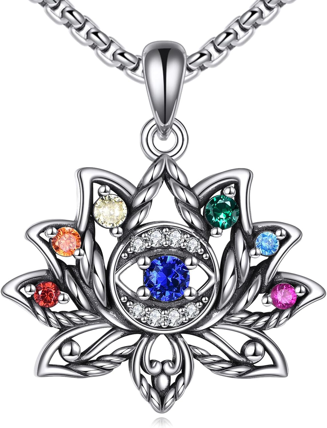 Sterling Silver Lotus/Sunflower/Tulip/Rose Necklace Flower Pendant Spiritual Protection Jewelry Gifts for Women Men