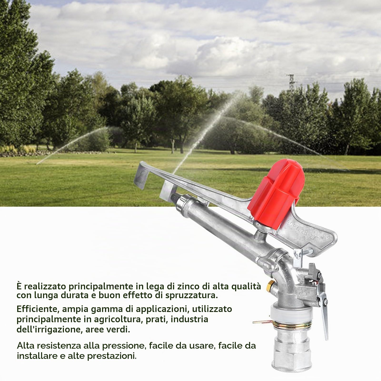 Yctze Cannone Irrigatore per Irrigazione a Impatto con Filettatura Femmina DN40 da 1,5 Pollici, Rotazione del Braccio Oscillante, Accessori per Irrigazione per Giardino