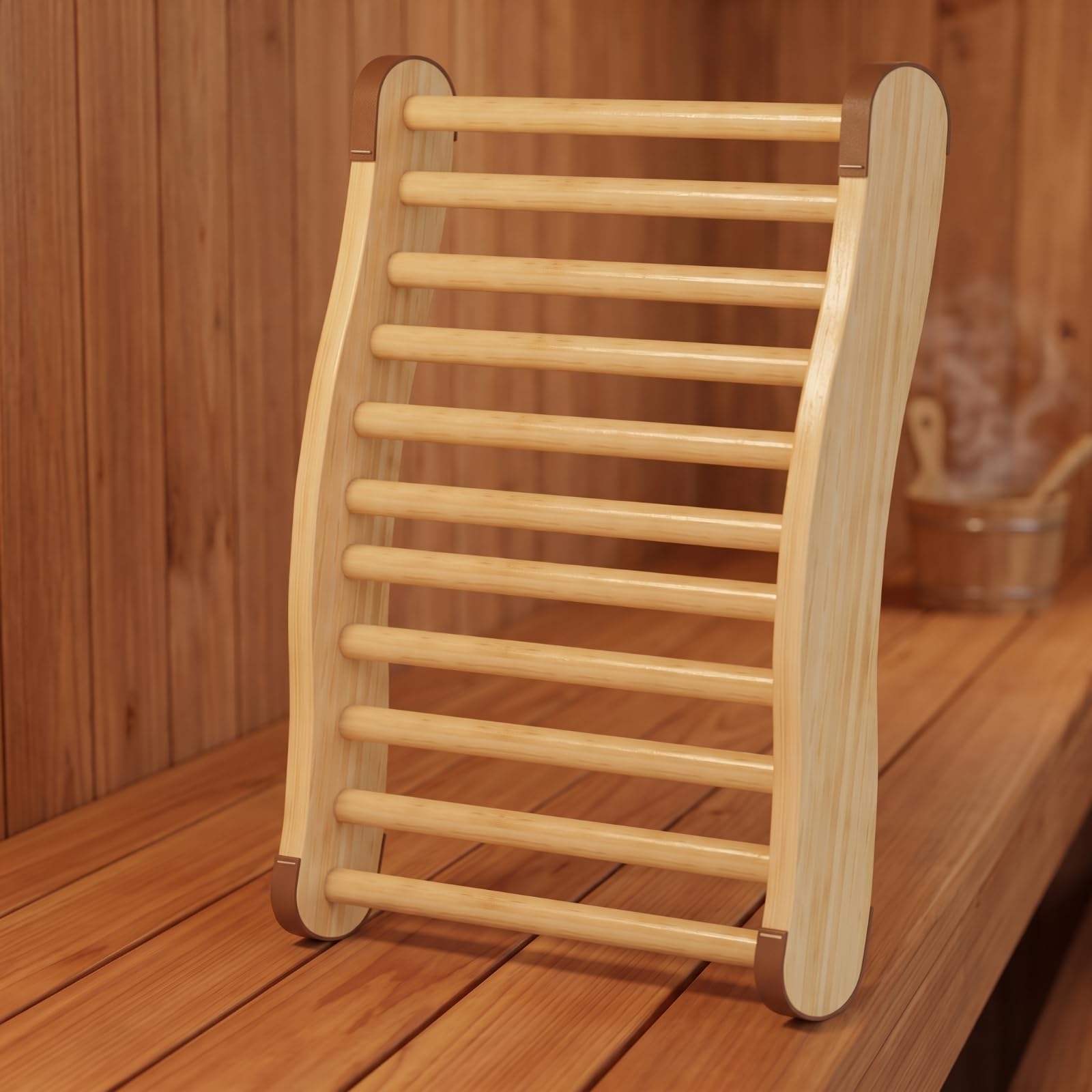 Gralara Respaldo Ergonómico Pino Muebles Antislizante para Sauna, SPA, Moderno Y Minimalista, Diseño Ergonómico De Madera con Acabado En Barniz