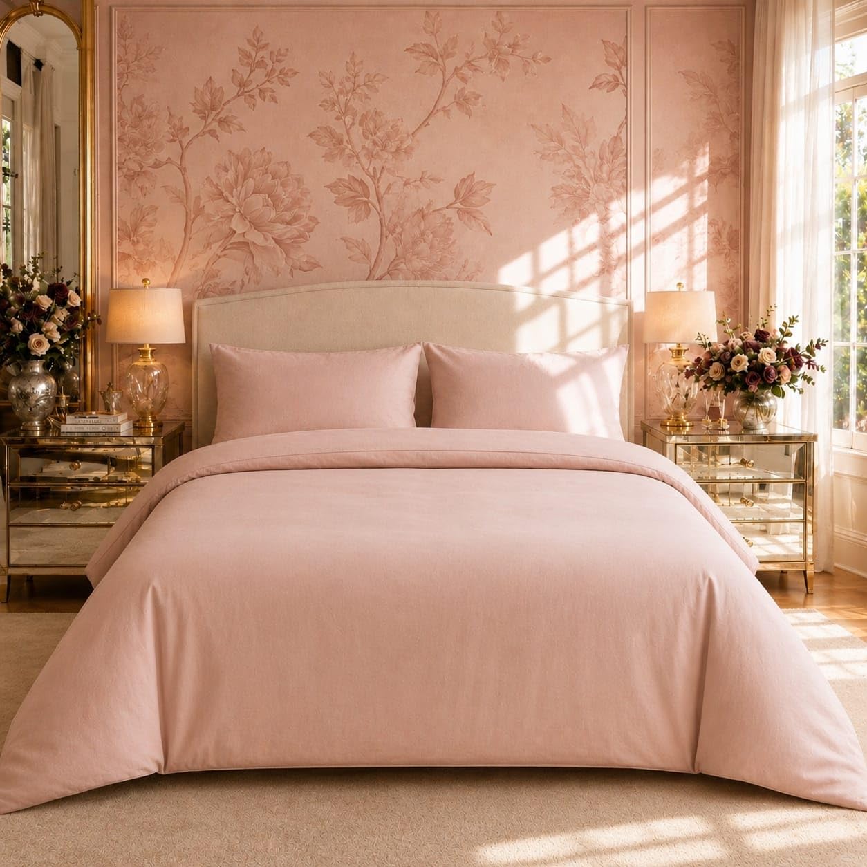 Completo Copripiumino Matrimoniale 220x230 cm BOSALONI HOME Essential Collection – Lenzuolo Sotto con Angoli 160x200+35 e 2 Federe 50x80 – Set Letto Elegante in Microfibra Morbida (Rosa Antico)