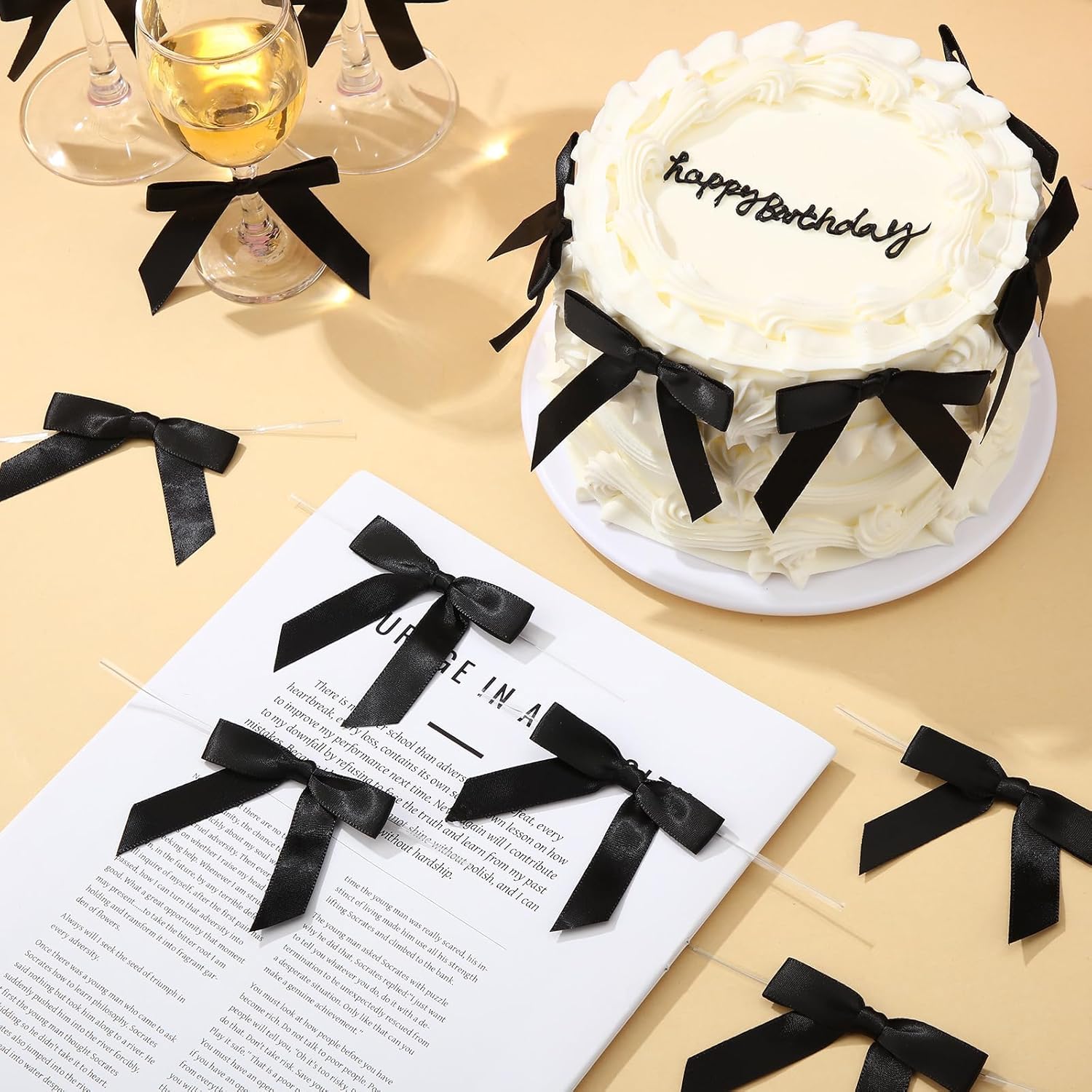 60 Pack Black Twist Tie Bows, 2.5" Black Bows for Gift Wrapping Crafts Cake Decorating, Satin Ribbon Bows for Wedding Birthday Party Decorations - Image 4