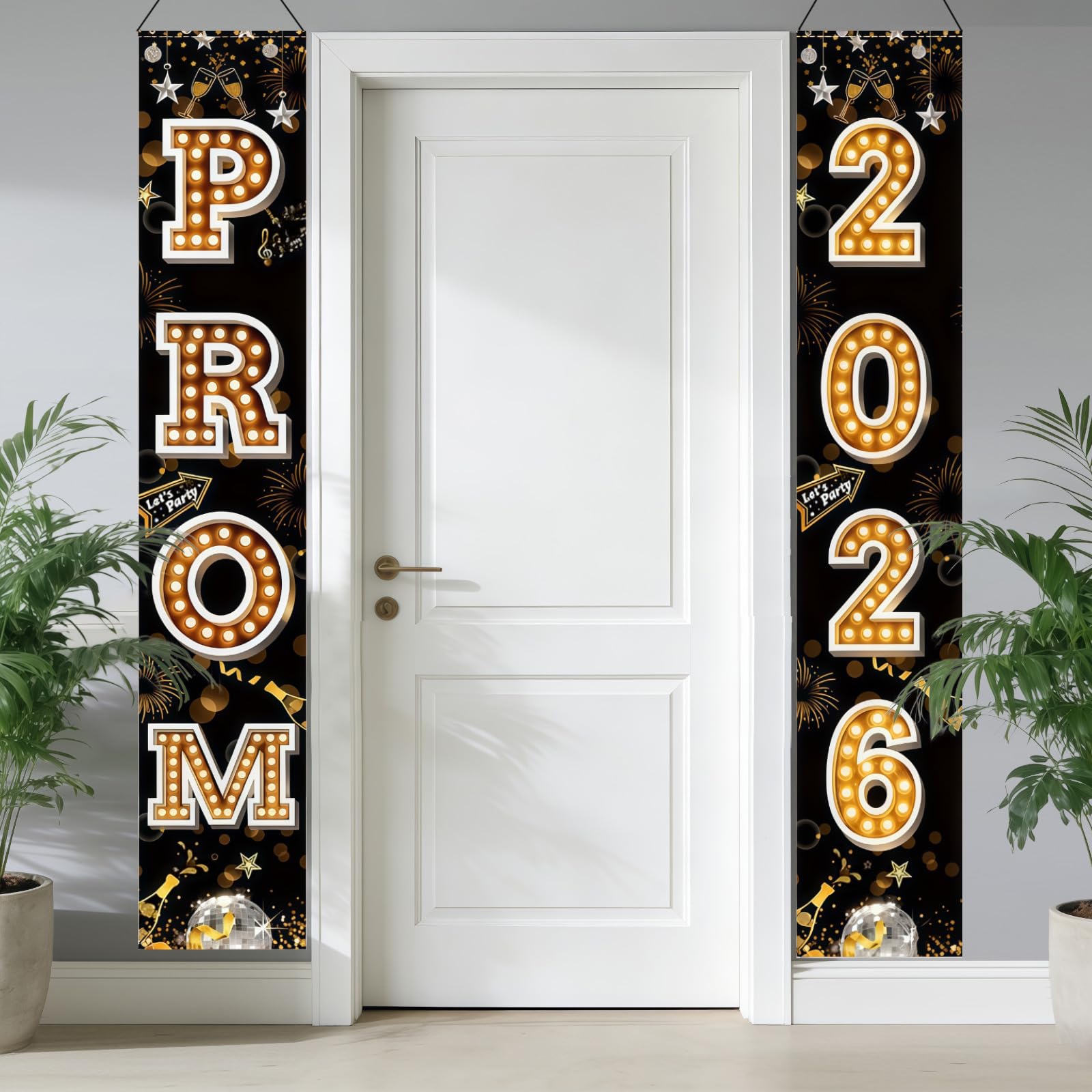2026 Prom Door Banner Graduation Season Party Decorations 180x30cm Prom Theme Door Porch Sign for Graduation Party School Prom Supplies Black and Gold Door Decor Graduation Celebration Banner — image 1