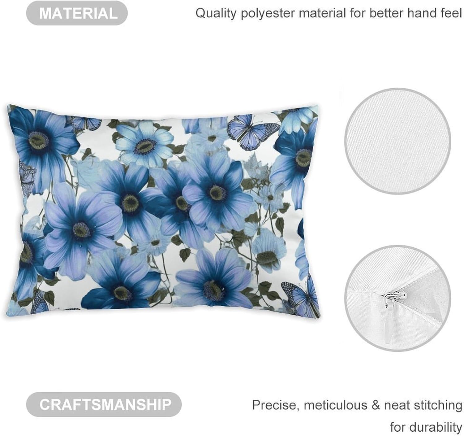 Blooming Blue Daisy Pillow Cases Queen Size Set of 1 Soft Comfortable Throw Pillows Covers Decorative Pillowcase with Zipper Bed Cushion Covers for Couch Sofa Bedroom 12 "x20