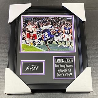 LAMAR JACKSON BALTIMORE RAVENS FLIP GW TOUCHDOWN AUTOGRAPHED FACSIMILE Framed 8x10 Photo - Autographed NFL Photos