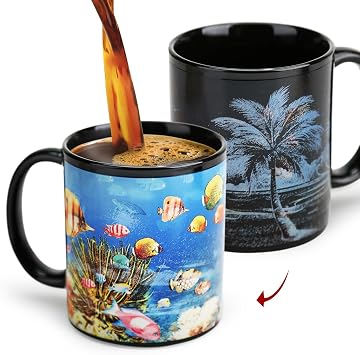Color Changing Mug 11 oz, Magic Sea World Ceramic Coffee Tea Cup for Kids & Women, Funny Gift with Heat Activated Design When Hot Liquid Added