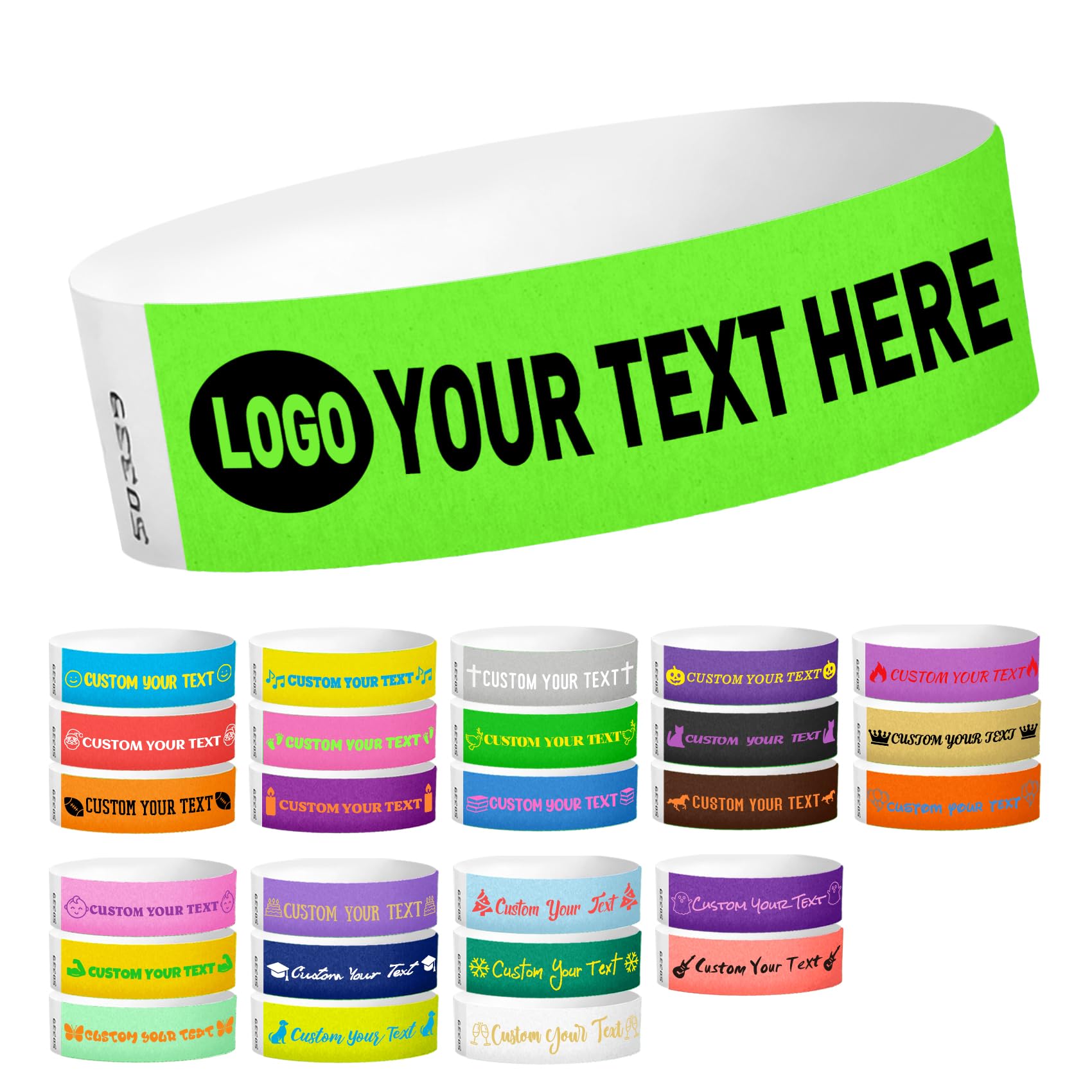 Custom Wristbands for Event,Personalized Wrist Bands with Business Logo and Text,Bulk Customizable Colored Paper Customized Printable Wrist bands for