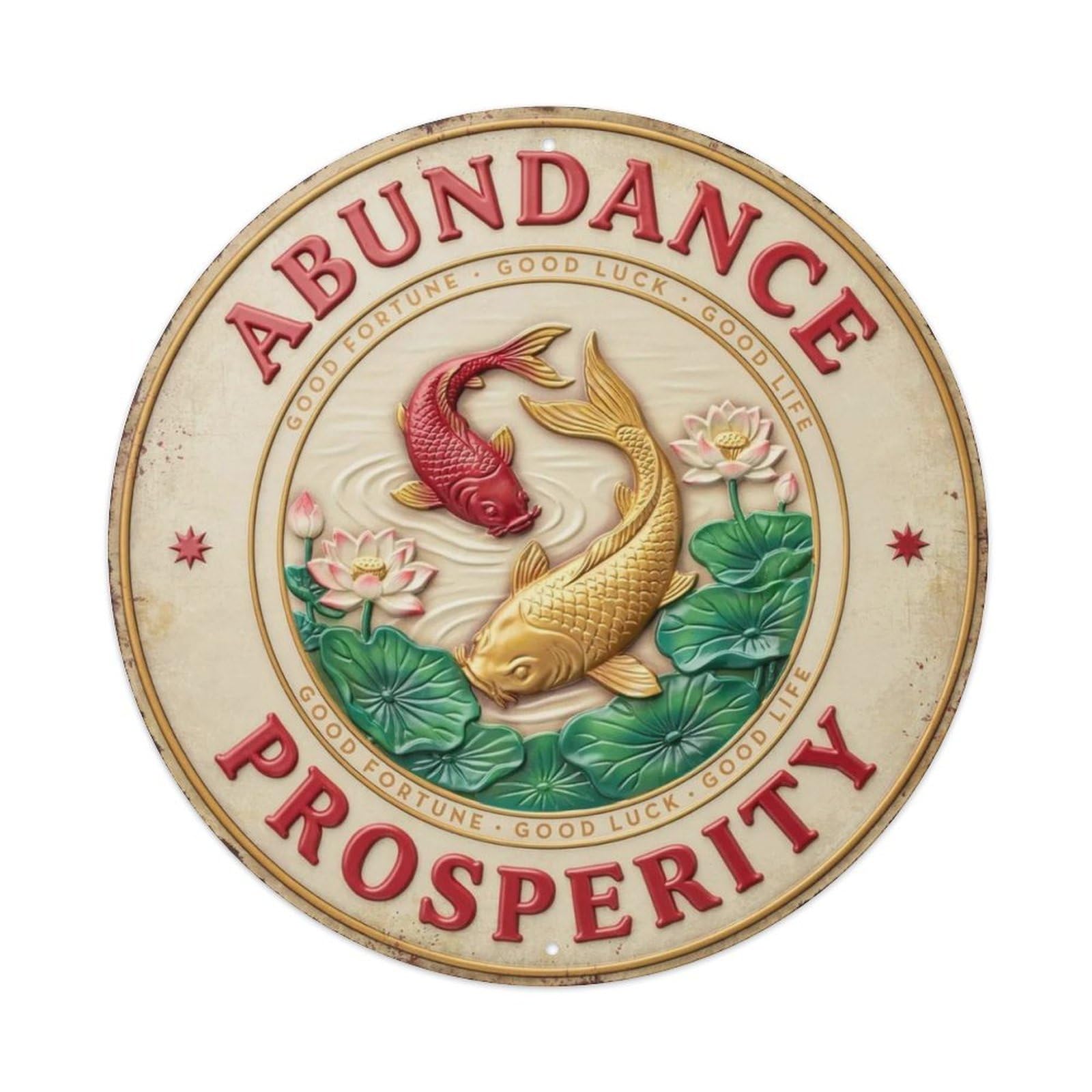 Metallic Copper Koi 3D Round Metal Tin Sign Plaque