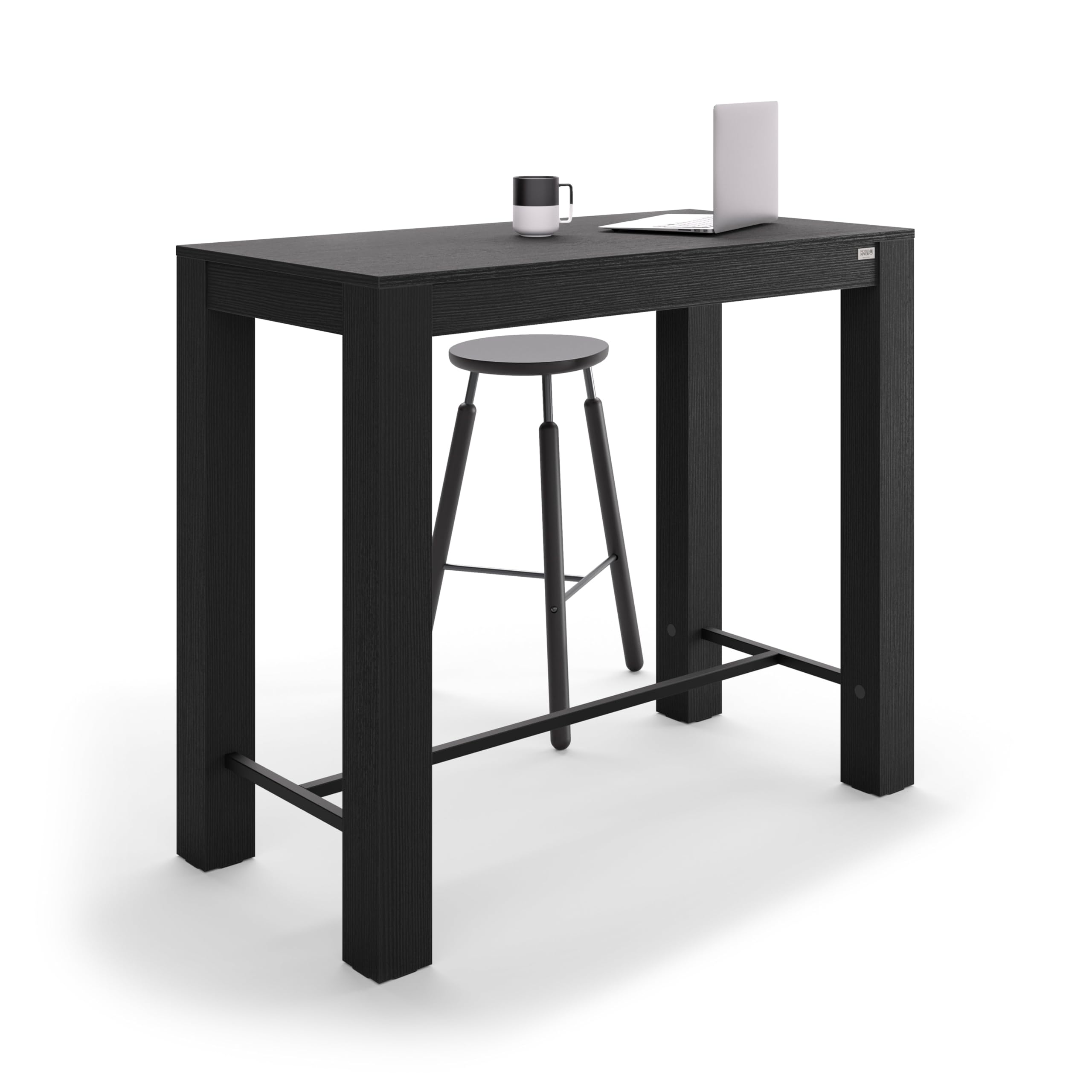 Mobili Fiver, Tavolo Alto Rachele 120x60 cm, Nero Frassino, Made in Italy