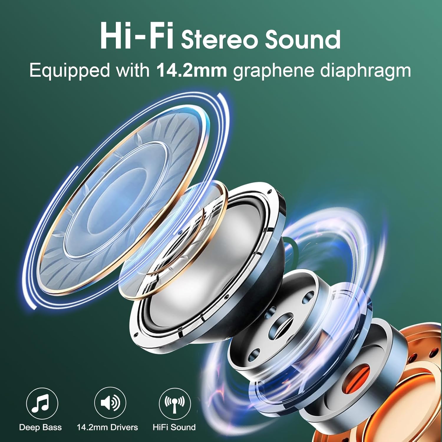 Wireless Earbuds 75hrs Bluetooth 5.4 Headphone Sport, 2026 Bluetooth Earbuds Stereo Deep Bass Over Ear Bud with Earhooks, ENC Noise Cancelling Mic, IPX7 Waterproof Earphone for Gym/Workout, Dark Green - Image 6