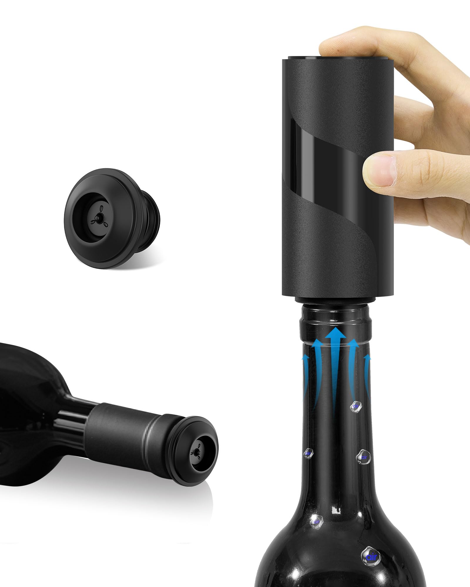 ZOYIDOUX Weinpumpe-Set - Ein-Knopf-Elektrischer wein Vakuumpumpe mit 1 Wiederverwendbar Stopper - batteriebetrieben (nicht enthalten) - Hält Wein 10 Tage Frisch - für Weinliebhaber