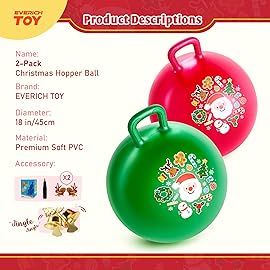 EVERICH TOY 2-Pack Hopper Ball for Kids 18In Sit On Bouncy Ball with Handle with Christmas Reindeer Ears, The Top Green & Red Christmas Boys Girls Gifts for 4 5 6 7 8 Yr Old Indoor Outdoor Active Play