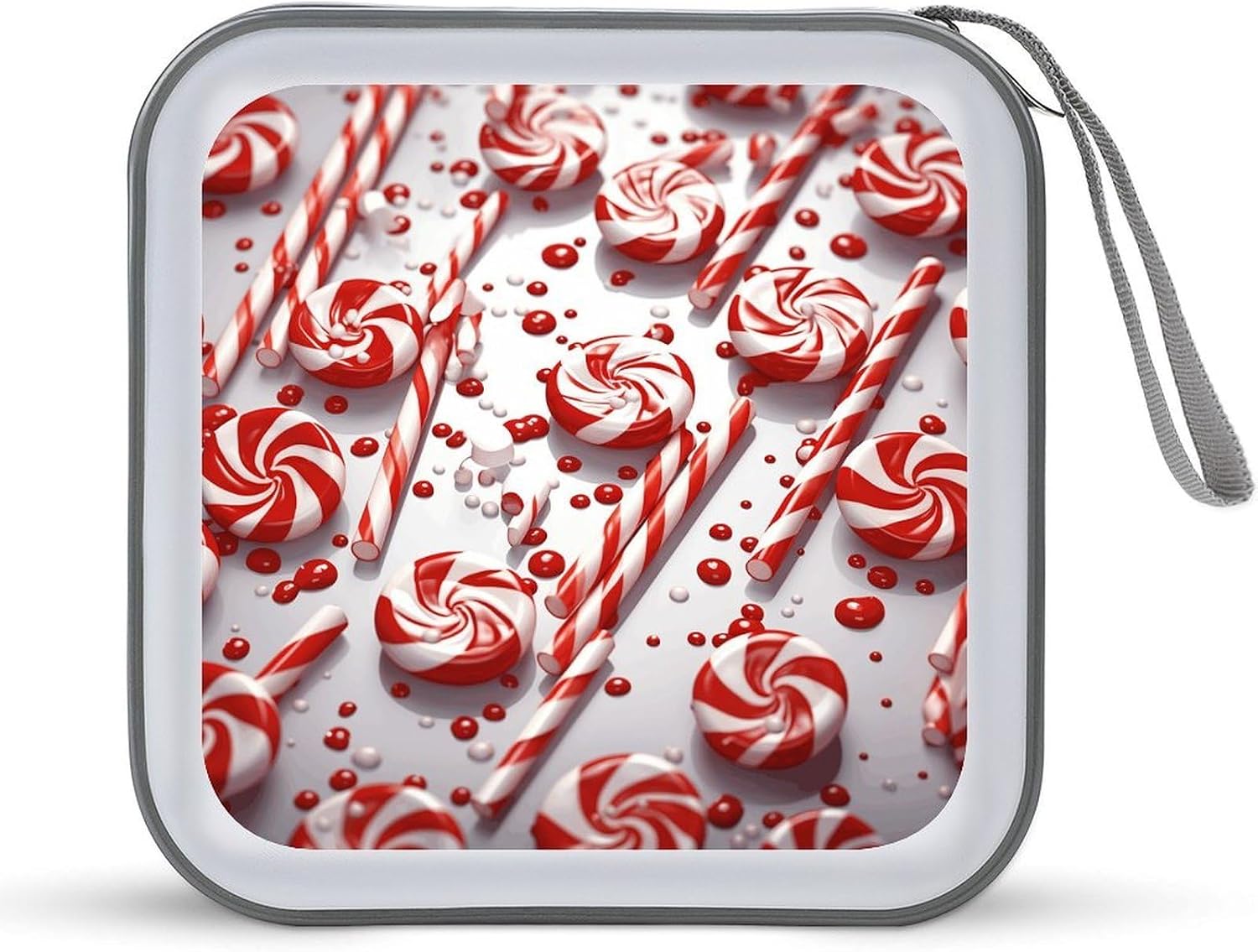 Candy Cane CD Case 40 Capacity DVD Cases for Car Portable CD Boxes Holder with Zipper Protective DVD Box with Handle for Blu Ray Movie Music Audio Disk