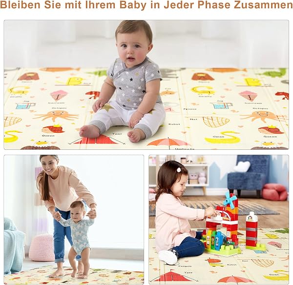 ARATERVIO Faltbare Baby-Spielmatte – Extra große, wasserdichte Krabbelmatte aus weichem Schaumstoff, rutschfeste und tragbare Bodenspielmatte für Säuglinge und Kleinkinder (A - 150 x 180 cm) - 5