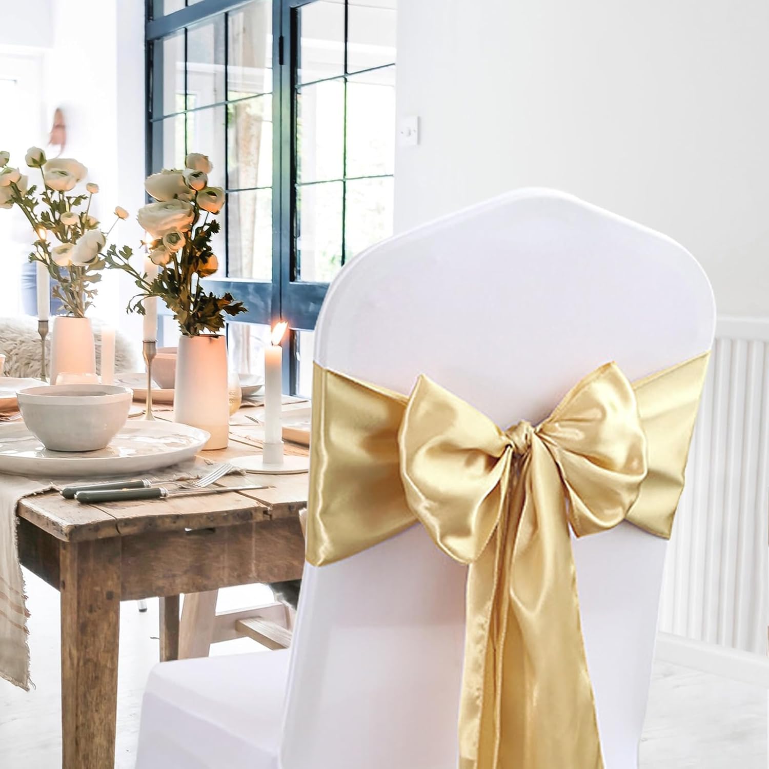 20 Pack Satin Table Runner 12 X 108 Inch Silk Table Runner for Party,Wedding, Birthday, Banquets,Decoration(Light Gold)