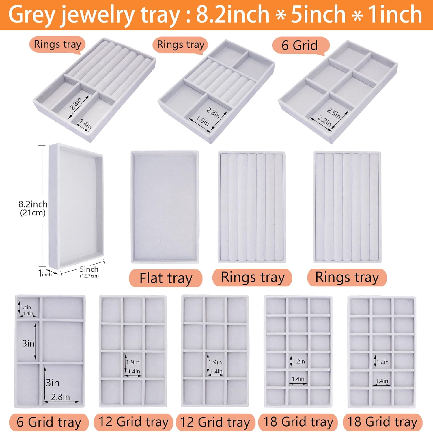 12 Set Jewelry Tray Velvet Jewelry Drawer Organizer Necklace Bracelet Display Tray for Earring, Ring, Brooch, Watch