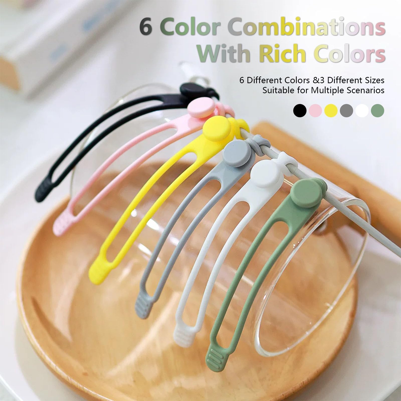 Organizer per cavi dati, fascette in silicone elastiche e riutilizzabili per raggruppare e fissare auricolari e caricabatterie del telefono (6PCS)